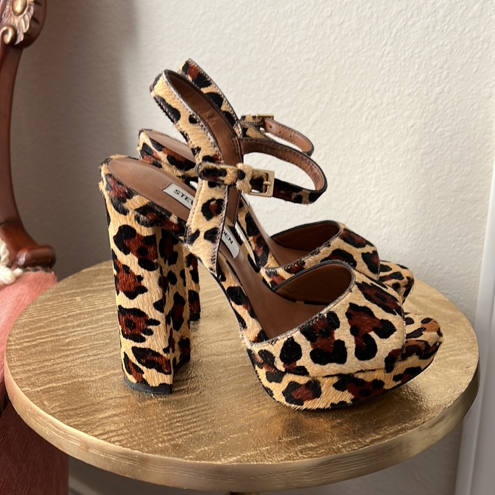 Steve Madden Kierra leopard print fur heel sandals, size 5.5 womens - Picture 4 of 10